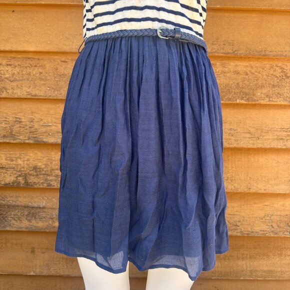 Charlotte Russe Navy Blue Striped Dress With Belted Waist Size M - Picture 5 of 8